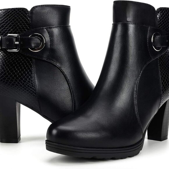 Fashion-Forward Ankle Boots for Women: Chunky Heel, Zipper, and Buckle Details - Picture 1 of 8